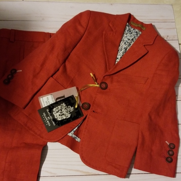 Milano Boys Bergamo Uomo sport 2 PC red linen suit - Picture 2 of 8